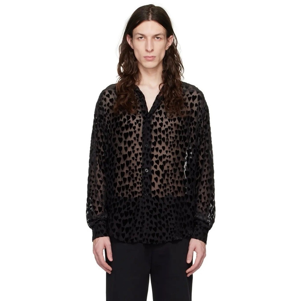 AMI Alexandre Mattiussi Black Heart Motif Button Shirt NEW Silk Blend Size 39